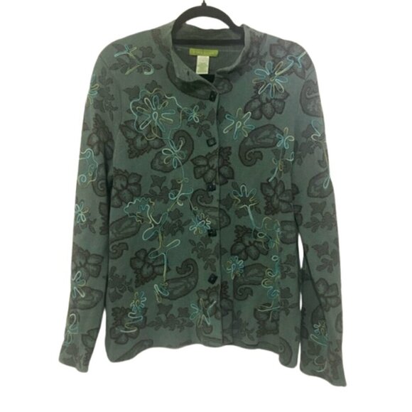 Sigrid Olsen EUC button down floral embroidered 100% cotton cardigan artsy boho - Picture 1 of 7